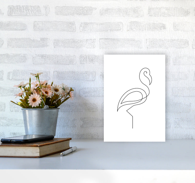 One Line Flamingo Art Print by Seven Trees Design A4 Black Frame