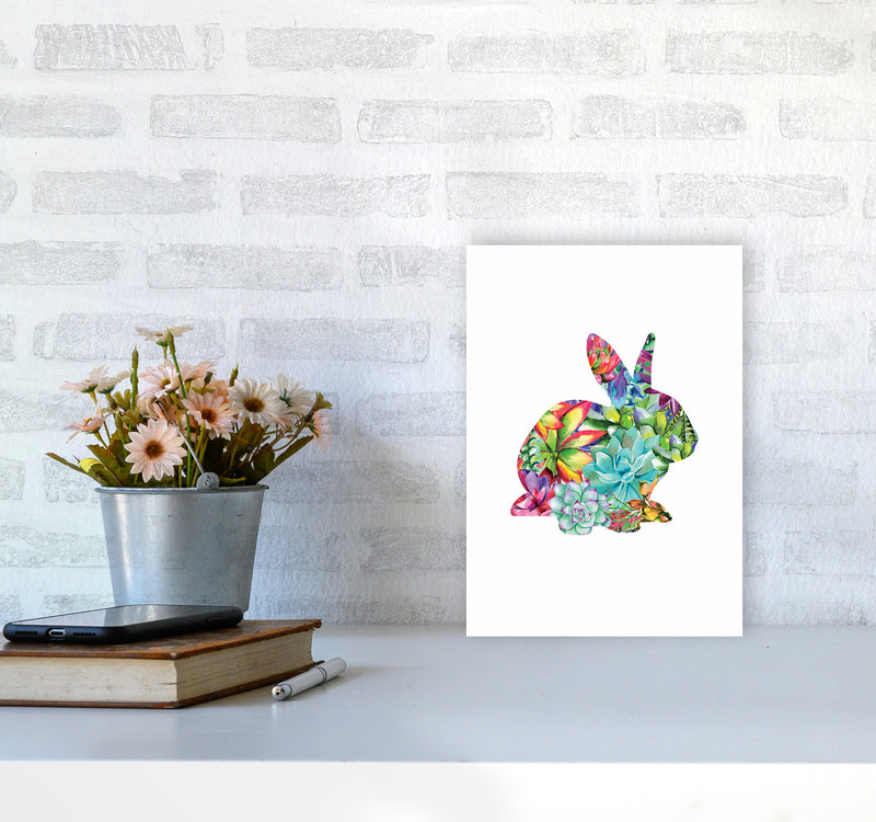 Succulents Bunny Animal Art Print by Seven Trees Design A4 Black Frame