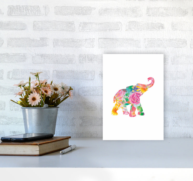 The Floral Elephant Animal Art Print by Seven Trees Design A4 Black Frame