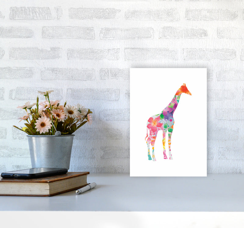 The Floral Giraffe Animal Art Print by Seven Trees Design A4 Black Frame