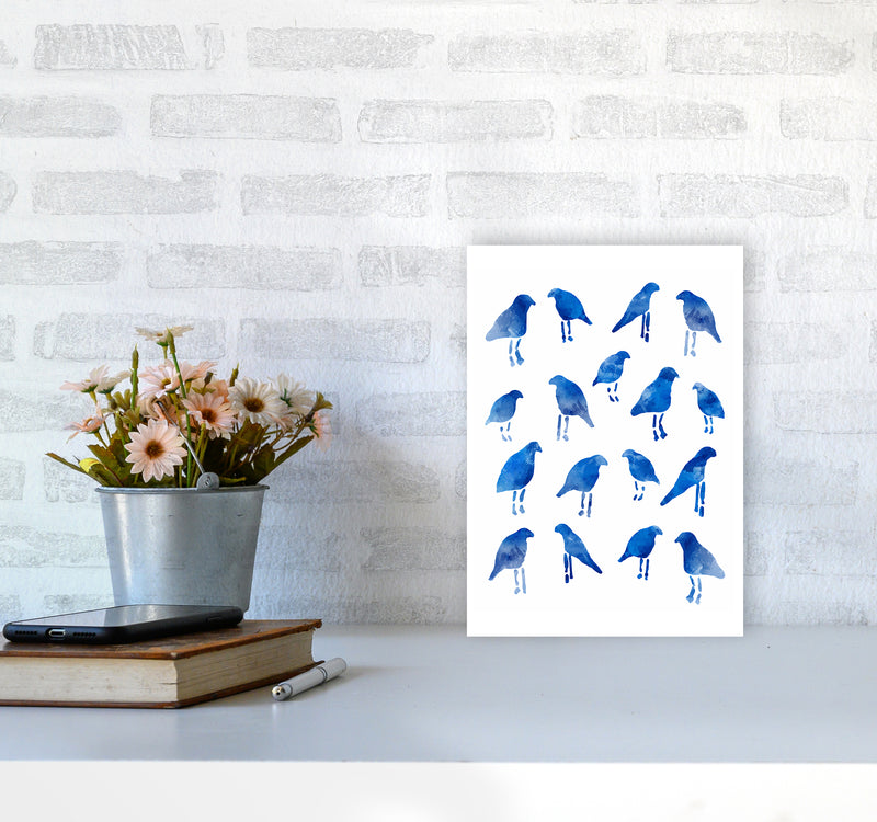 Watercolor Blue Birds Art Print by Seven Trees Design A4 Black Frame