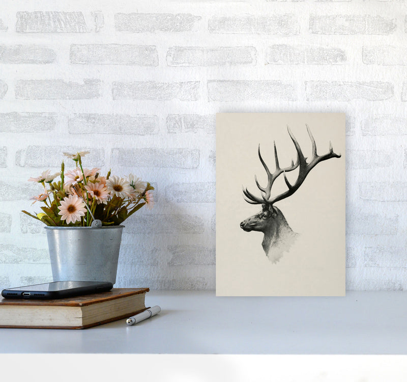 Mountain Reindeer Art Print by Seven Trees Design A4 Black Frame