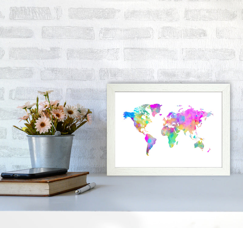 Colorful Watercolor Map Art Print by Seven Trees Design A4 Oak Frame
