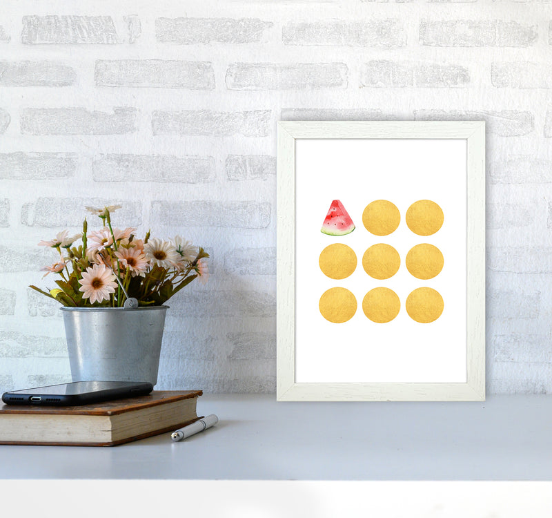 Gold Watermelon Kitchen Art Print by Seven Trees Design A4 Oak Frame