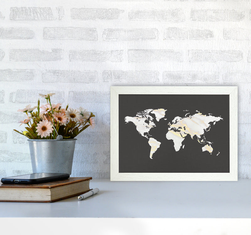 Marble Gold World Map Art Print by Seven Trees Design A4 Oak Frame