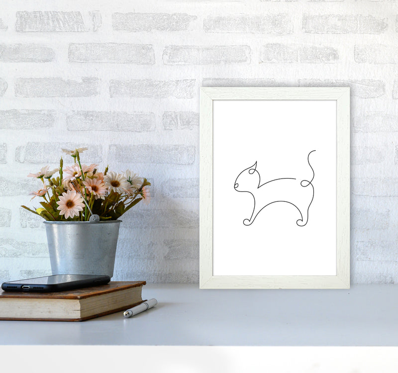 One Line Cat Art Print by Seven Trees Design A4 Oak Frame