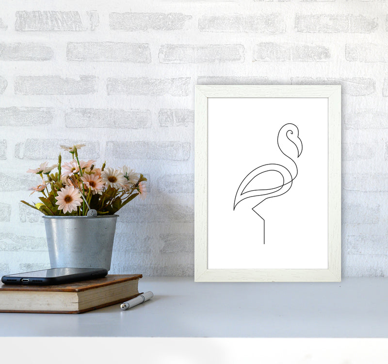 One Line Flamingo Art Print by Seven Trees Design A4 Oak Frame
