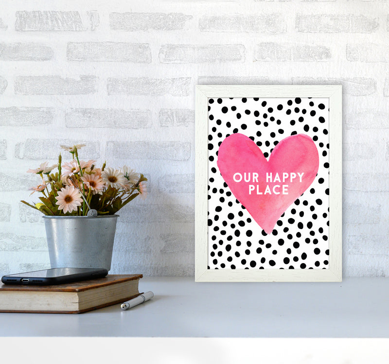 Our Happy Place Quote Art Print by Seven Trees Design A4 Oak Frame