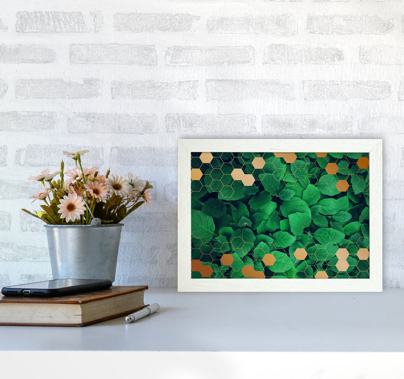 Polygonal Gold Leaves Art Print by Seven Trees Design A4 Oak Frame