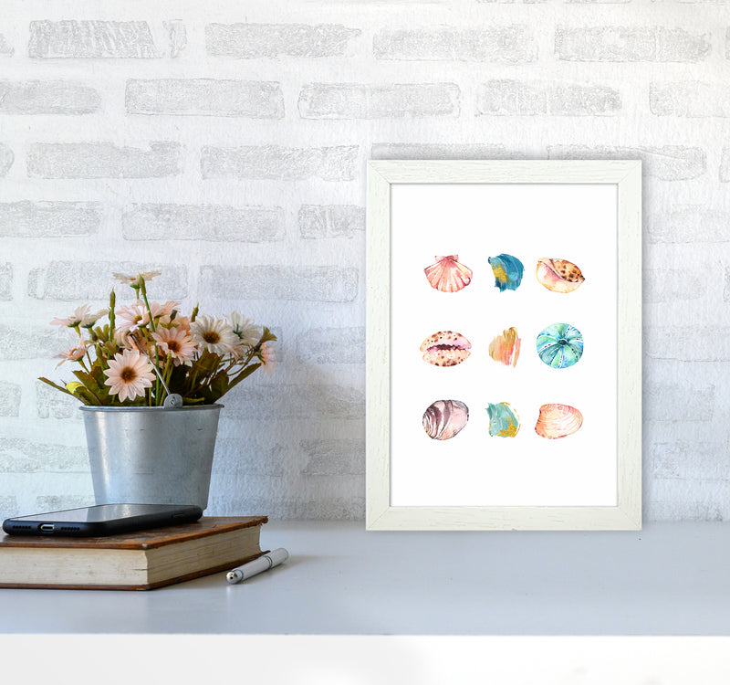 Sea And Brush Strokes II Shell Art Print by Seven Trees Design A4 Oak Frame
