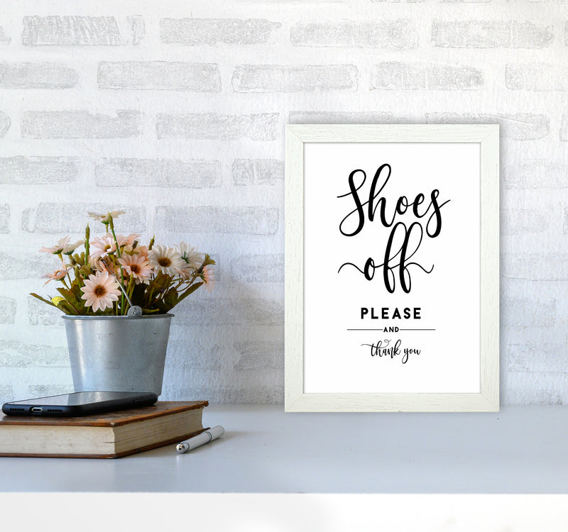 Shoes Off Quote Art Print by Seven Trees Design A4 Oak Frame