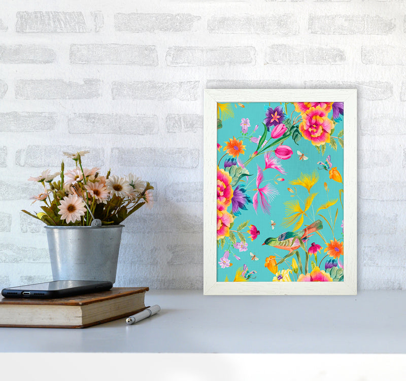 Spring Joy in blue Floral Art Print by Seven Trees Design A4 Oak Frame