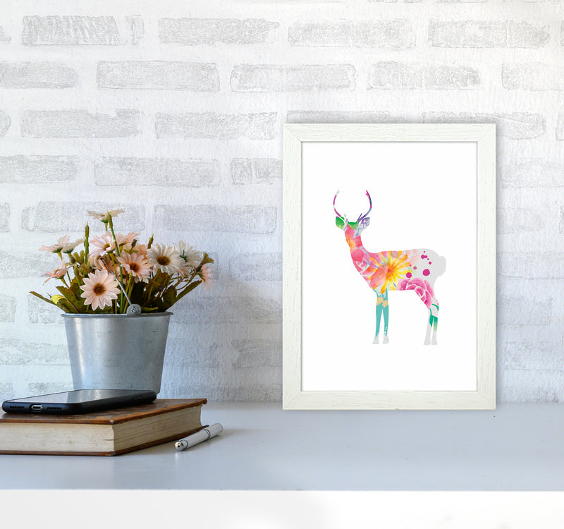 The Floral Deer Animal Art Print by Seven Trees Design A4 Oak Frame