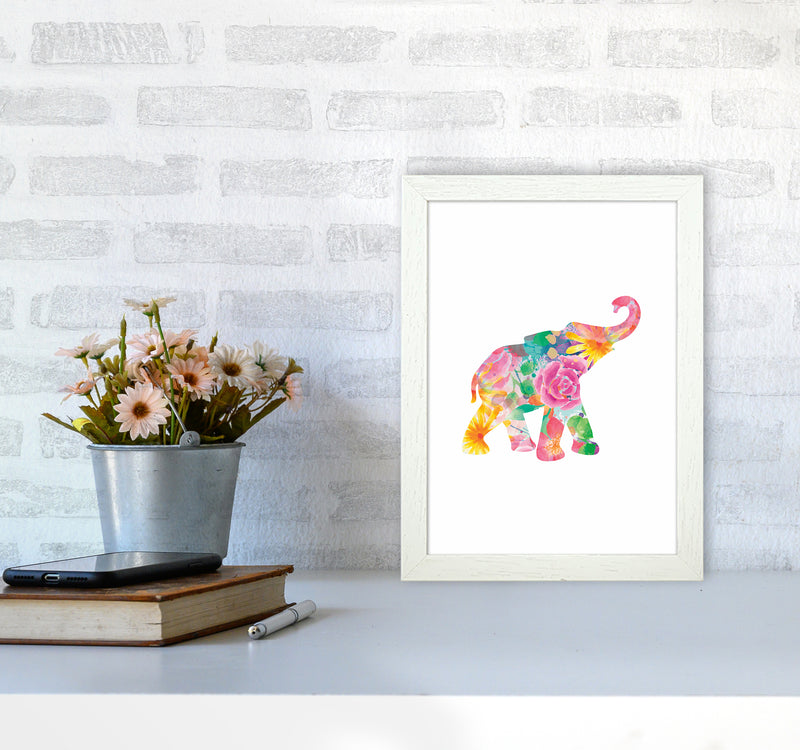 The Floral Elephant Animal Art Print by Seven Trees Design A4 Oak Frame