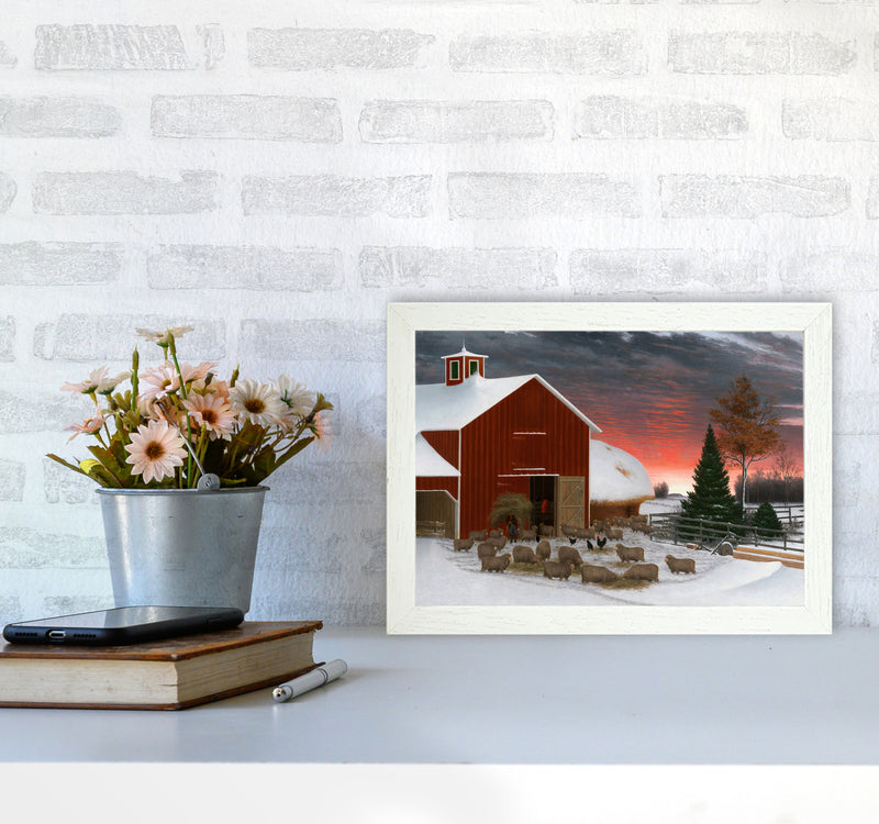 Snowy Farm Art Print by Seven Trees Design A4 Oak Frame
