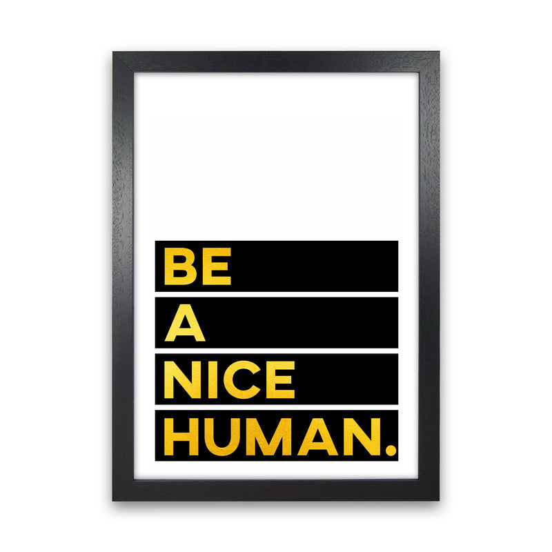 Be a Nice Human Quote Art Print by Seven Trees Design Black Grain