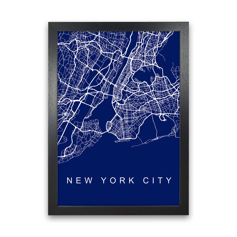 NYC Streets Blue Map Art Print by Seven Trees Design Black Grain