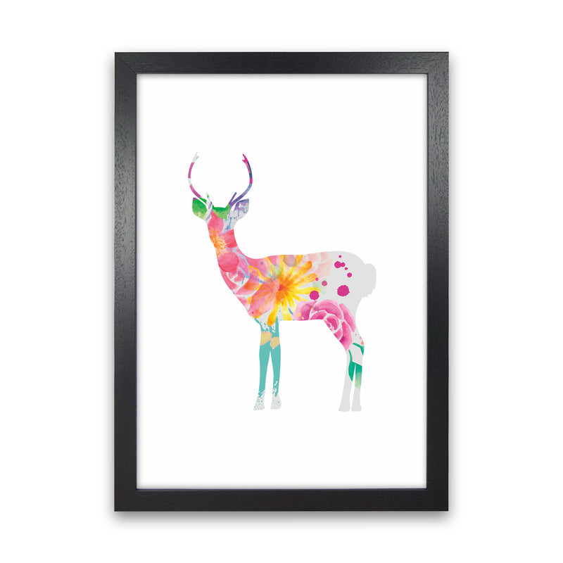 The Floral Deer Animal Art Print by Seven Trees Design Black Grain