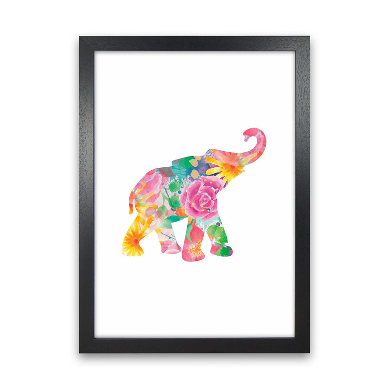 The Floral Elephant Animal Art Print by Seven Trees Design Black Grain
