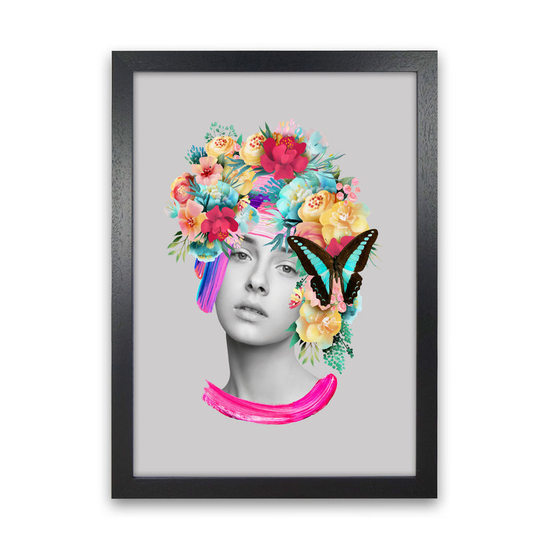 The Girl and the Butterfly Art Print by Seven Trees Design Black Grain