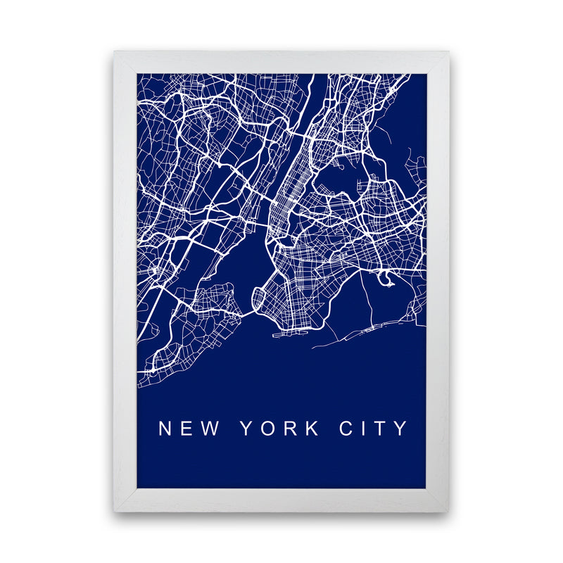 NYC Streets Blue Map Art Print by Seven Trees Design White Grain