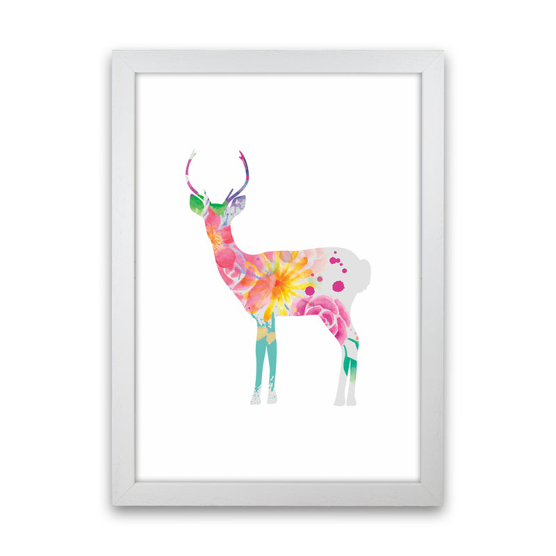 The Floral Deer Animal Art Print by Seven Trees Design White Grain