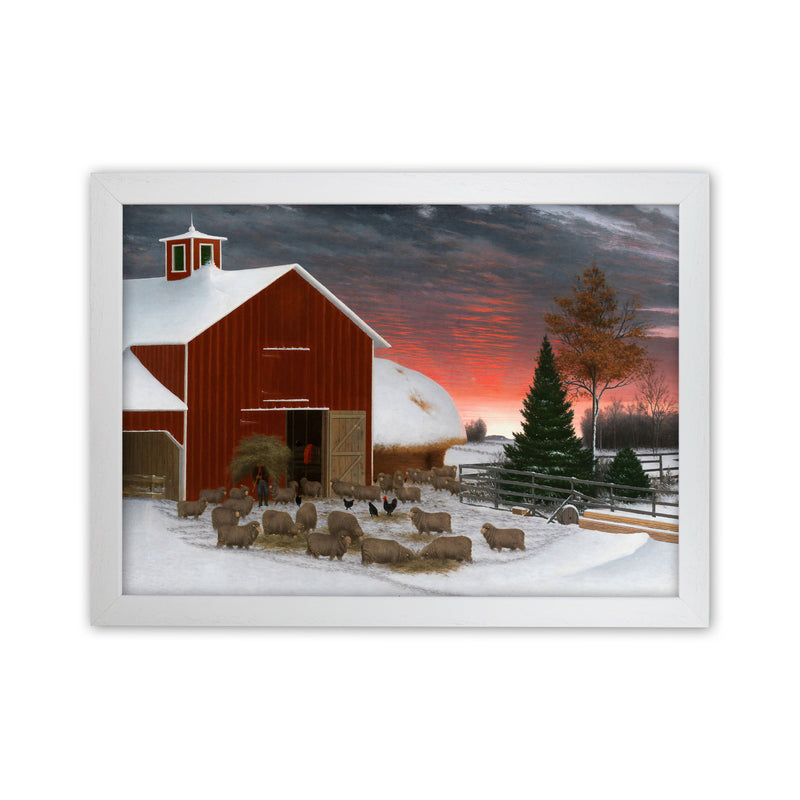Snowy Farm Art Print by Seven Trees Design White Grain