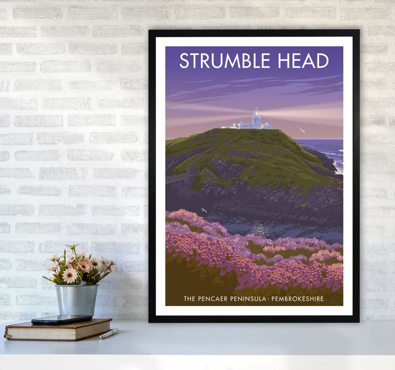 Wales Strumble Head Travel Art Print by Stephen Millership A1 White Frame