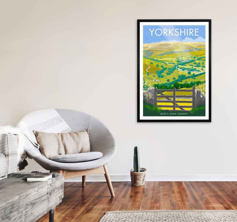 Yorkshire (God's Own County) Art Print Travel Poster by Stephen Millership A1 White Frame