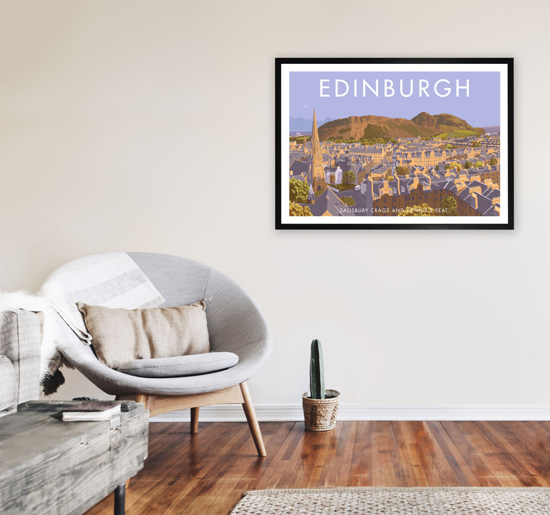 Arthur's Seat Edinburgh Travel Art Print by Stephen Millership, Framed Poster A1 White Frame