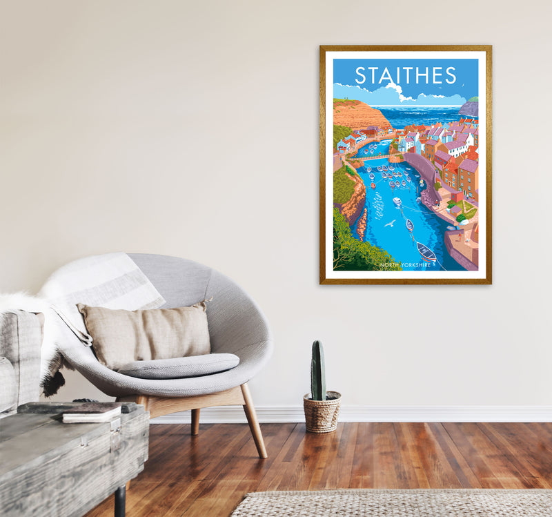 Staithes by Stephen Millership Yorkshire Art Print, Vintage Travel Poster A1 Print Only