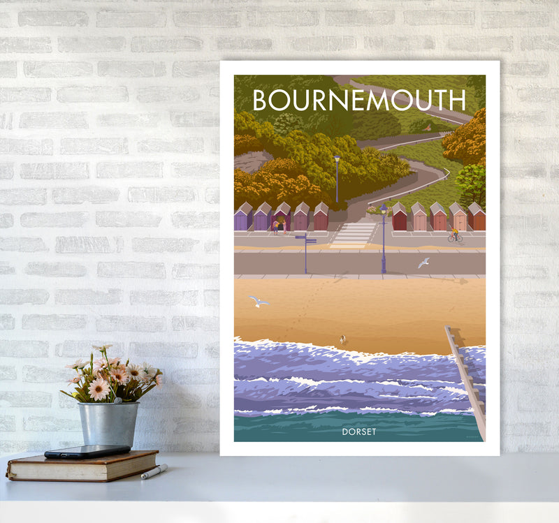 Bournemouth Huts Travel Art Print by Stephen Millership A1 Black Frame