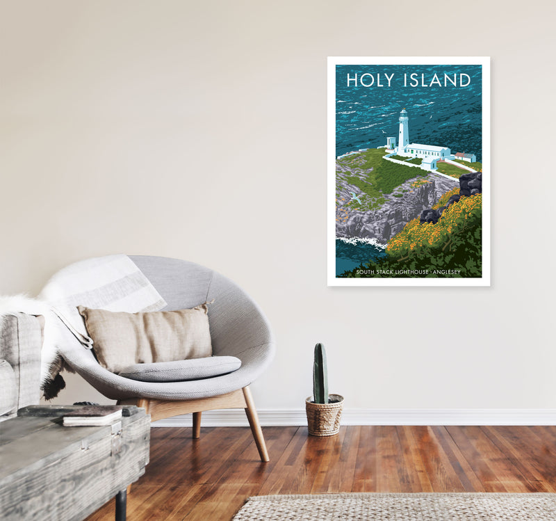 Holy Island by Stephen Millership A1 Black Frame
