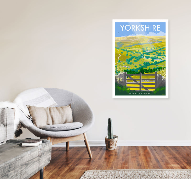 Yorkshire (God's Own County) Art Print Travel Poster by Stephen Millership A1 Black Frame