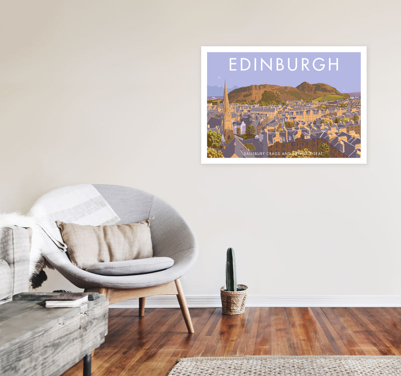 Arthur's Seat Edinburgh Travel Art Print by Stephen Millership, Framed Poster A1 Black Frame