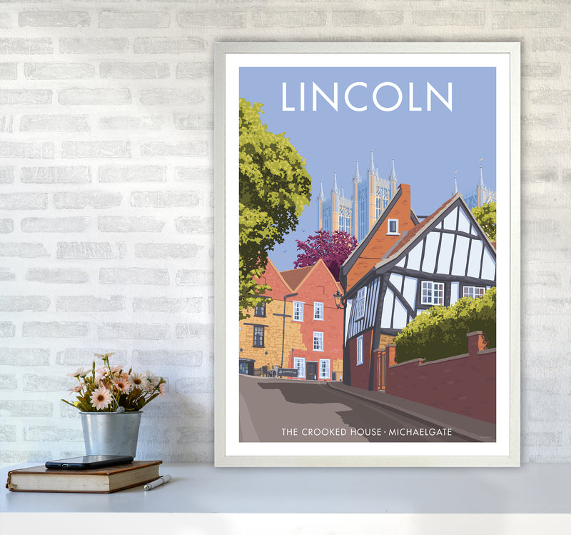 Lincoln Crooked House Travel Art Print By Stephen Millership A1 Oak Frame