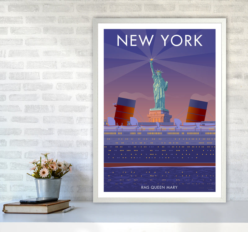 New York Travel Art Print By Stephen Millership A1 Oak Frame