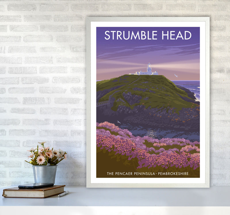 Wales Strumble Head Travel Art Print by Stephen Millership A1 Oak Frame