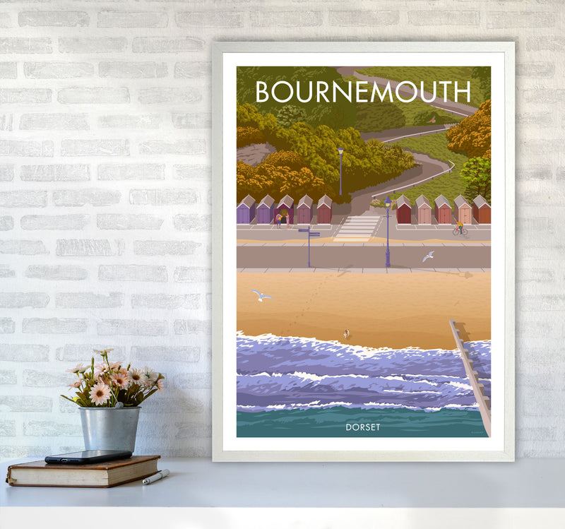 Bournemouth Huts Travel Art Print by Stephen Millership A1 Oak Frame