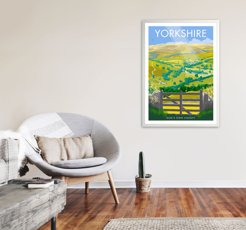 Yorkshire (God's Own County) Art Print Travel Poster by Stephen Millership A1 Oak Frame