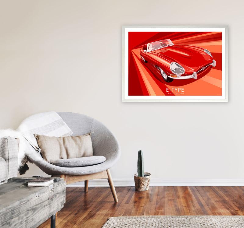 Jaguar E Type Art Print by Stephen Millership, Framed Transport Poster A1 Oak Frame