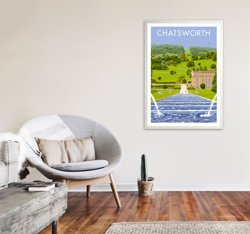 Chatsworth, Derbyshire Framed Art Print by Stephen Millership, Travel Poster A1 Oak Frame