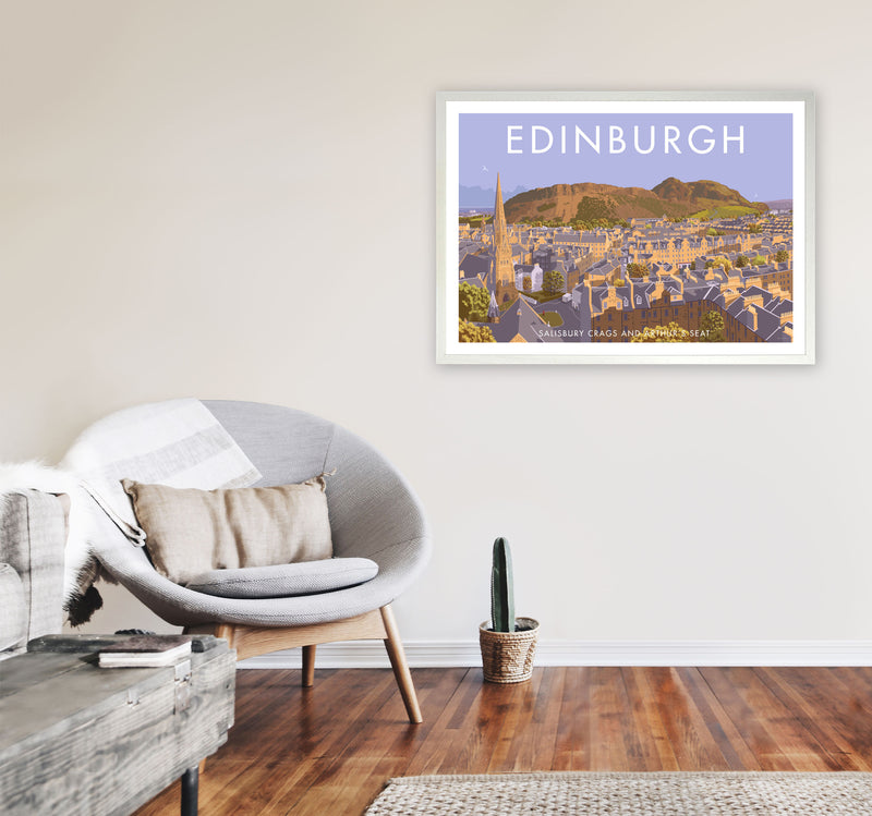 Arthur's Seat Edinburgh Travel Art Print by Stephen Millership, Framed Poster A1 Oak Frame