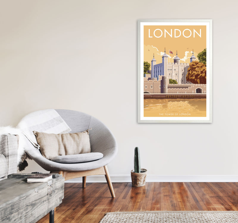 London Tower Travel Art Print by Stephen Millership, Vintage Framed Poster A1 Oak Frame