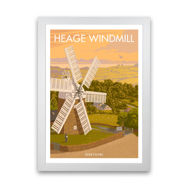 DERBYSHIRE HEAGE WINDMILL A3 by Stephen Millership A1 White Frame