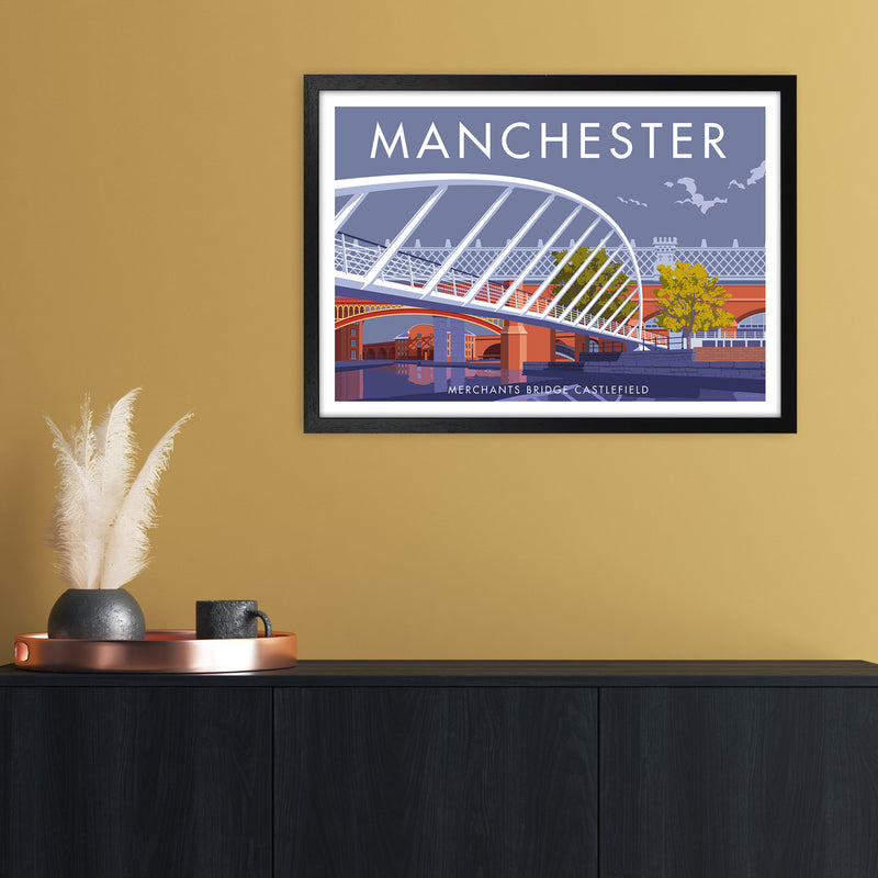 Manchester Merchants Bridge Art Print by Stephen Millership A2 White Frame