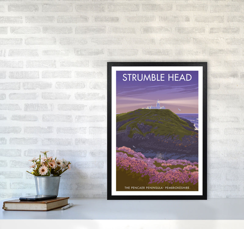 Wales Strumble Head Travel Art Print by Stephen Millership A2 White Frame