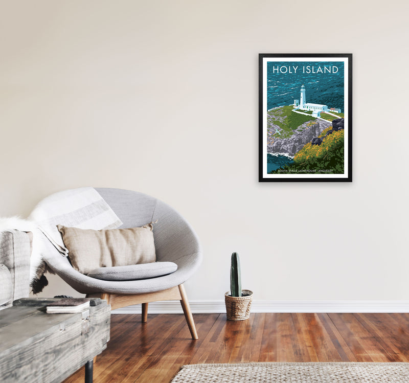 Holy Island by Stephen Millership A2 White Frame