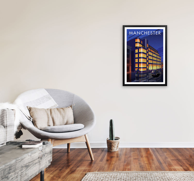 Manchester by Stephen Millership A2 White Frame