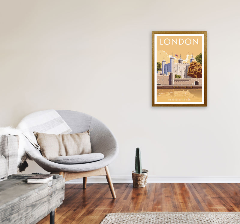 London Tower Travel Art Print by Stephen Millership, Vintage Framed Poster A2 Print Only